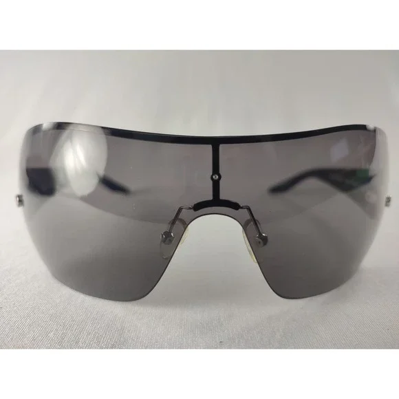 Armani Exchange AX063/S Shield Sunglasses Black Smoke Lens Silver Logo Y2K - Picture 2 of 11